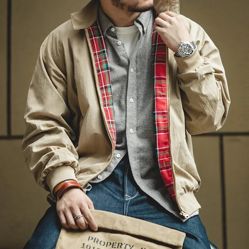 Men's Vintage Khaki Jackets Retro Work Stand-collar Moto Jacket Casual Zippered Autumn and Winter Coat for Unisex Outwear