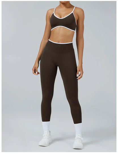 Women's Color Block Seamless High-Stretch Yoga Set, Butt Lifting Yoga Pants, Breathable Quick-Dry Active Workout Outfit