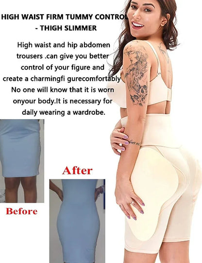 Women's Shapewear Padded Panties Hip Butt Thicker Enhancer Body Shaper Removable 4 Pads Butt Lifter Tummy Control Booty Shorts