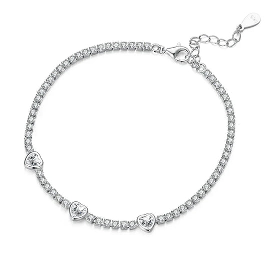 Bracelets Élégants Cœur en Argent Sterling 925 pour Femmes, Bracelets de Tennis Réglables avec Zirconiums AAAAA+ et Chaîne, Cadeaux de Bijoux BSB208