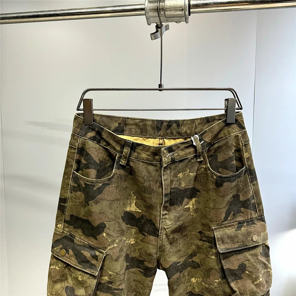 High Quality Vintage Multi-Pocket Camo Cargo Pants Mens Clothing High-End Fabric Tactical Baggy Pants Thick Casual Work Trousers