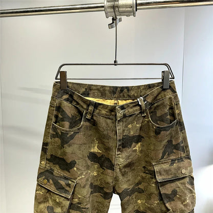 High Quality Vintage Multi-Pocket Camo Cargo Pants Mens Clothing High-End Fabric Tactical Baggy Pants Thick Casual Work Trousers