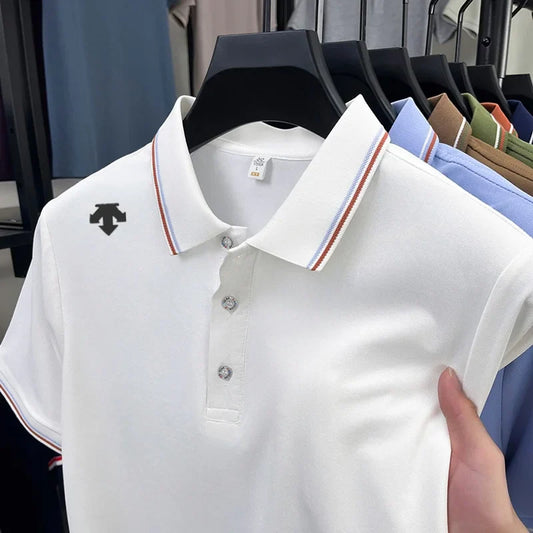 Men's High-End Luxury Brand Logo-Stamped Casual Polo Shirt Summer New Golf Breathable Business Short-Sleeve T-Shirt