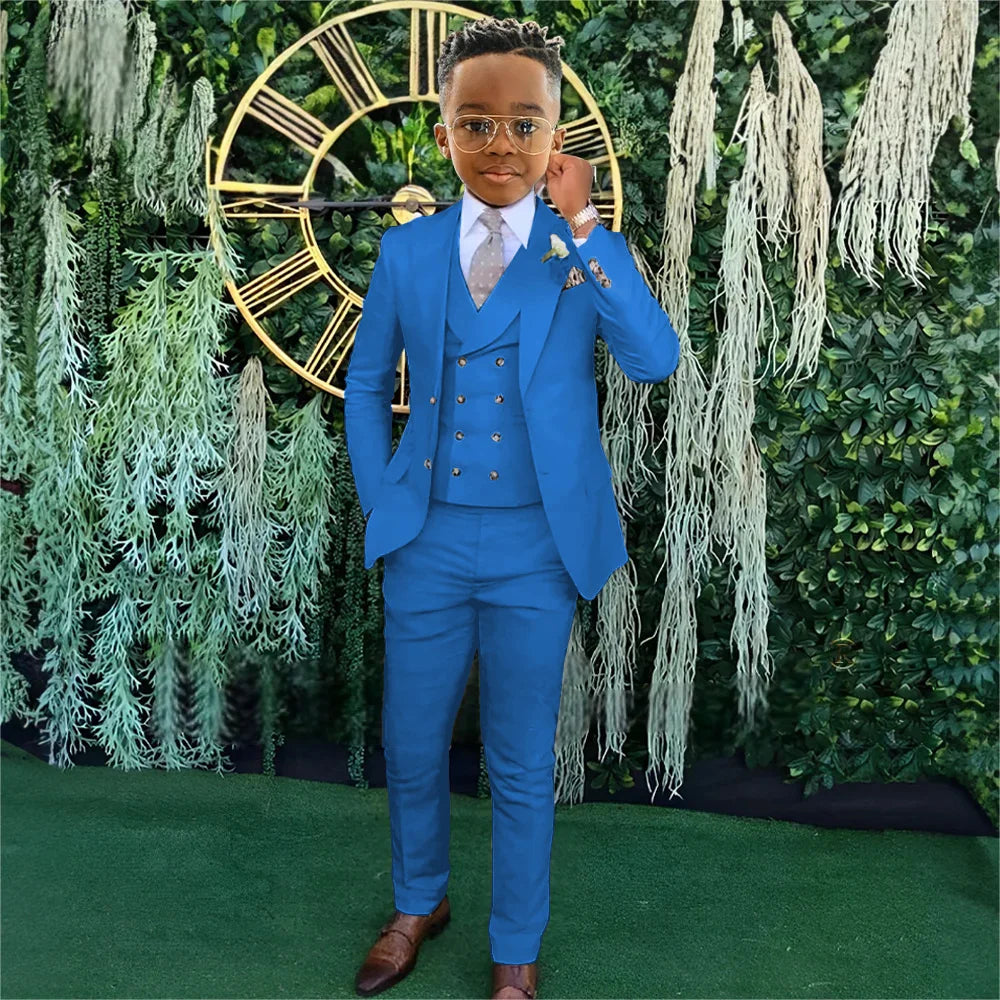 Fashionable Boys Suit Set 3 Pieces Jacket Vest Pants Banquet Party Outfit Elegant Children's Tuxedo Wedding Guest Clothes 2-20T