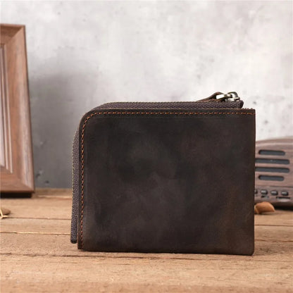 Men Genuine Leather Zipper Wallet Simple Card Holder Bag Business Wallet Portable First Layer Cowhide Coin Purse
