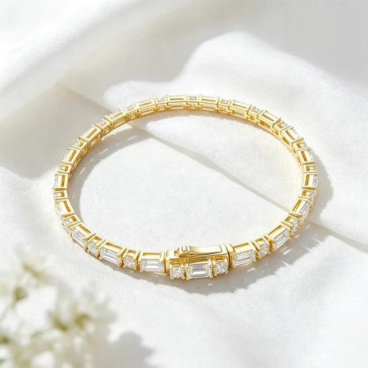 Bracelet de tennis original en moissanite taille émeraude pour femmes et hommes, bijoux hip-hop, chaîne entièrement sertie de diamants, argent sterling S925
