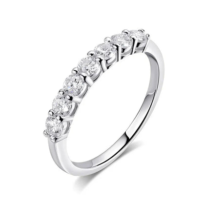 18k Plated 3MM 7 Stones Moissanite Rings for Women Classic Match Diamond Wedding Bands 925 Sterling Silver Jewelry