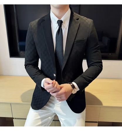 2025 Spring Plaid Blazers Coats 6 Color Fashion Luxury Business Slim Fit Social Suit Jacket Formal Wedding Prom Tuxedo 5XL-M