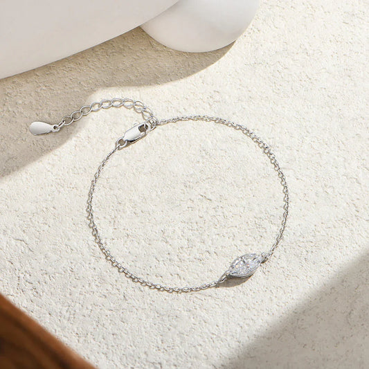 Bracelet Moissanite 1 carat taille marquise en argent S925, chaîne réglable à maillons croisés, bijoux élégants pour femme, cadeau d'anniversaire