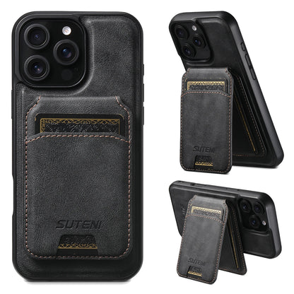 Wireless Charging Magnet PU Leather Phone Case Card Holder Stand For iPhone 17 Pro Max 16 Plus 15 Pro 13 12