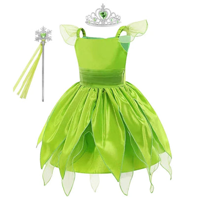 Girls Fairy Dress Up Kids Princess Green Flower Fairy Dress With Wings Princess Costume Party Tinkerbell Tinker Bell Dresses