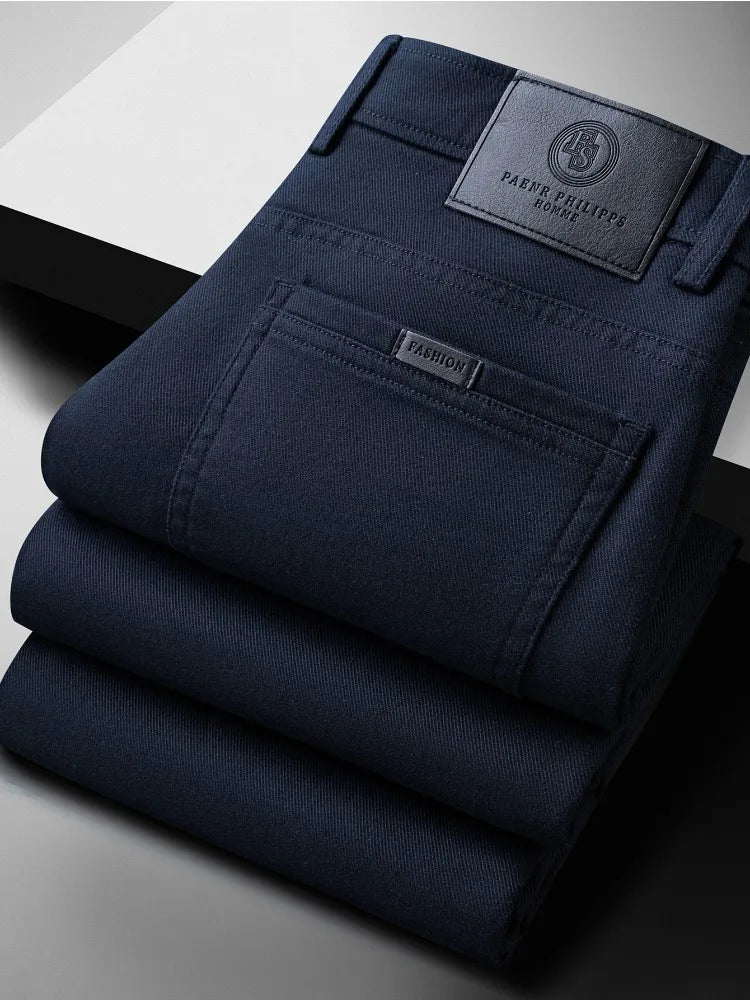 High Quality Lyocell Jeans Men Spring Autumn New Fashion Straight Long Pants Soft Business Brand Classic Stretch Denim Trousers