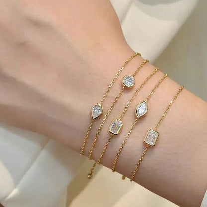 1/2CT Bezel Set Pear Oval Cut Moissanite Solitaire Link Bracelet Women S925 Silver Dainty Diamond Bridal Wrist Chain Gift