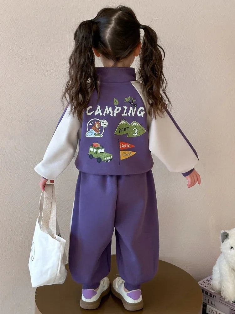 Summer Baby Girls Boys Cotton Leisure Contrast Zip Sweatshirt Jacket+Sweatpant Set School Kid 2PCS Tracksuit Child Outfit 2-12Yr
