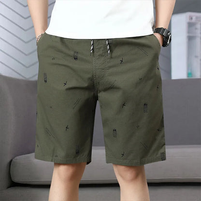 Men's Cotton Shorts Print Casual Shorts Travel Bermuda Shorts Elastic Waist Golf Shorts