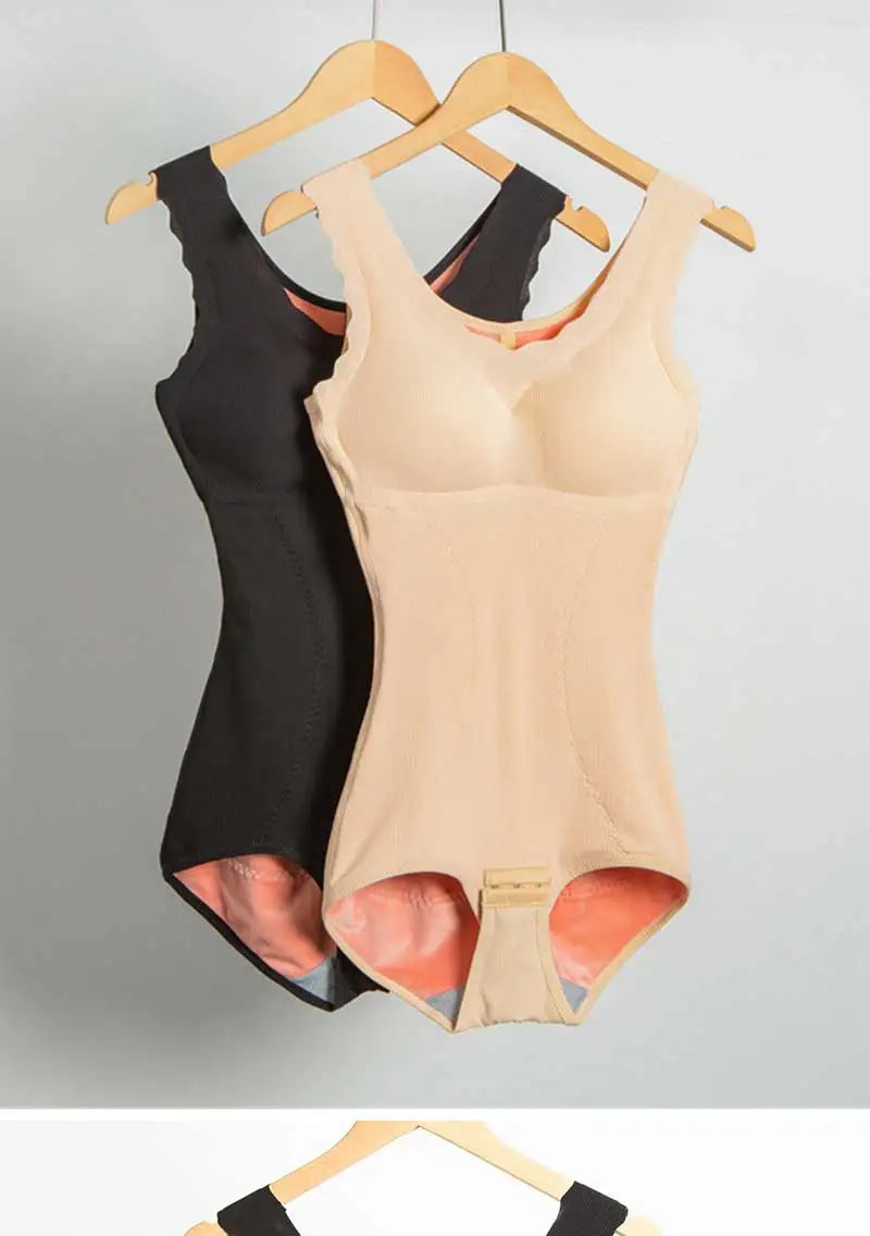 Warm Shapewear Bodysuit Women Winter Thick Thermal Abdominal Compression Body Shaper Bodysuit with bras