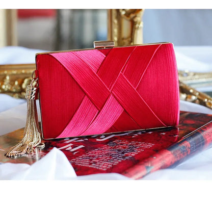 Silky Satin Tassel Banquet Bag, Women Elegant Chain Evening Clutch, Cheongsam Fashion Handbag