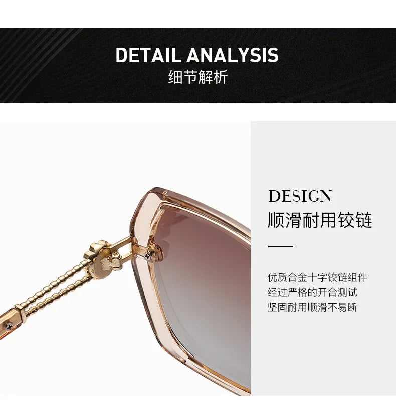 Fashion Large Frame Ladies Hollow Out Clover Inlay Women Polarized Sunglasses Drive Outdoors Sun Protection UV400 Sun Glasses