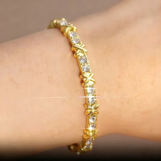 Bracelet jonc unisexe avec cristaux Swarovski en forme de lettre X, à superposer, blanc, pour la vie quotidienne, bijou charmant pour soirée