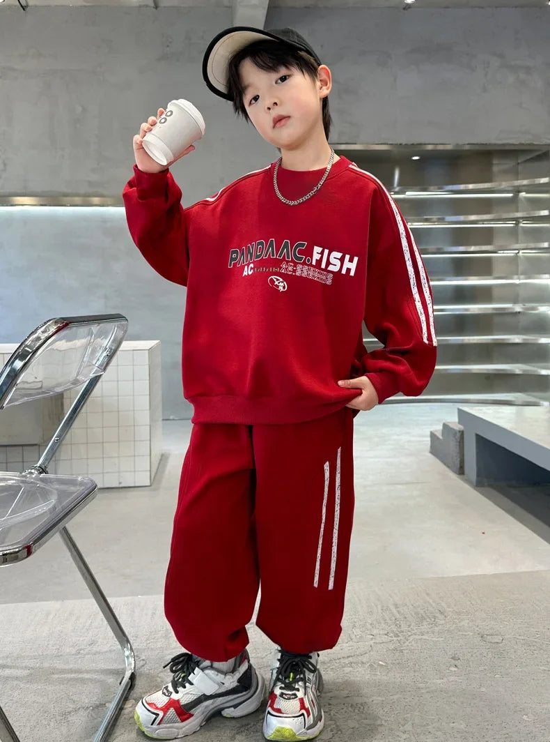 Spring Autumn Boys Striped Sports Sweatshirt+Sweatpant Workout Set School Kids 2PCS Tracksuit Children Outfit Jogger Suit 5-16Yr