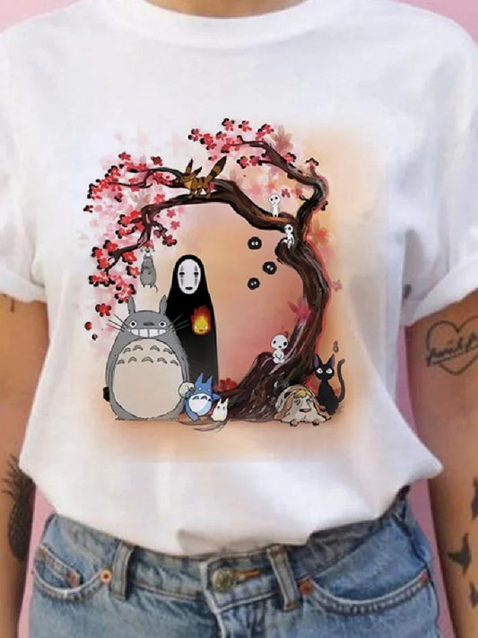 Summer men and women short-sleeved Studio Ghibli Totoro T-shirt Harajuku Kawaii Totoro Ghibli comfortable casual T-shirt