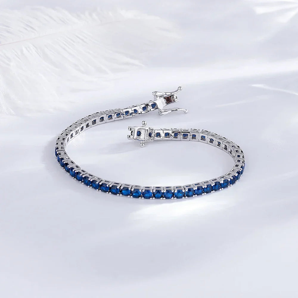 925 Silver Tennis Bracelet, 3mm Pave CZ, Dark Ruby/Rainbow/Blue/Green/Black, Eternity Design, Fine Jewelry for Women