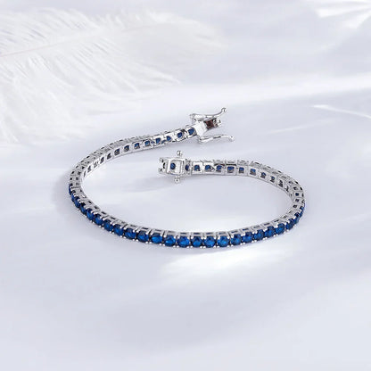 925 Silver Tennis Bracelet, 3mm Pave CZ, Dark Ruby/Rainbow/Blue/Green/Black, Eternity Design, Fine Jewelry for Women