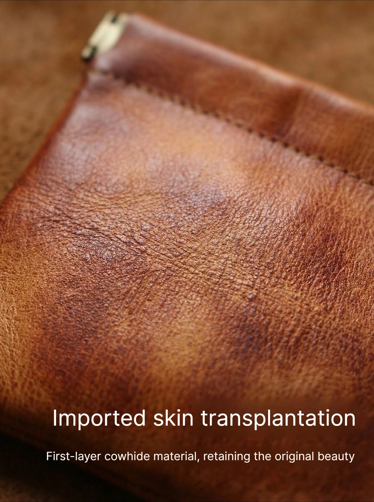 Full Grain Leather Vintage Organizer Bag Vegetable Tanned Cosmetic Pouch Magnetic Closure Coin Purse Custom Engraving