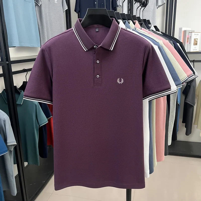 100% pure cotton embroidered new men's casual short sleeved polo shirt, fashionable, breathable, comfortable and versatile top