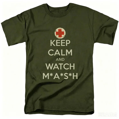 Mash Distressed Logo T Shirt Mens 4077 Licensed Classic TV Show Militarryy Green2026 High quality Brand Casual