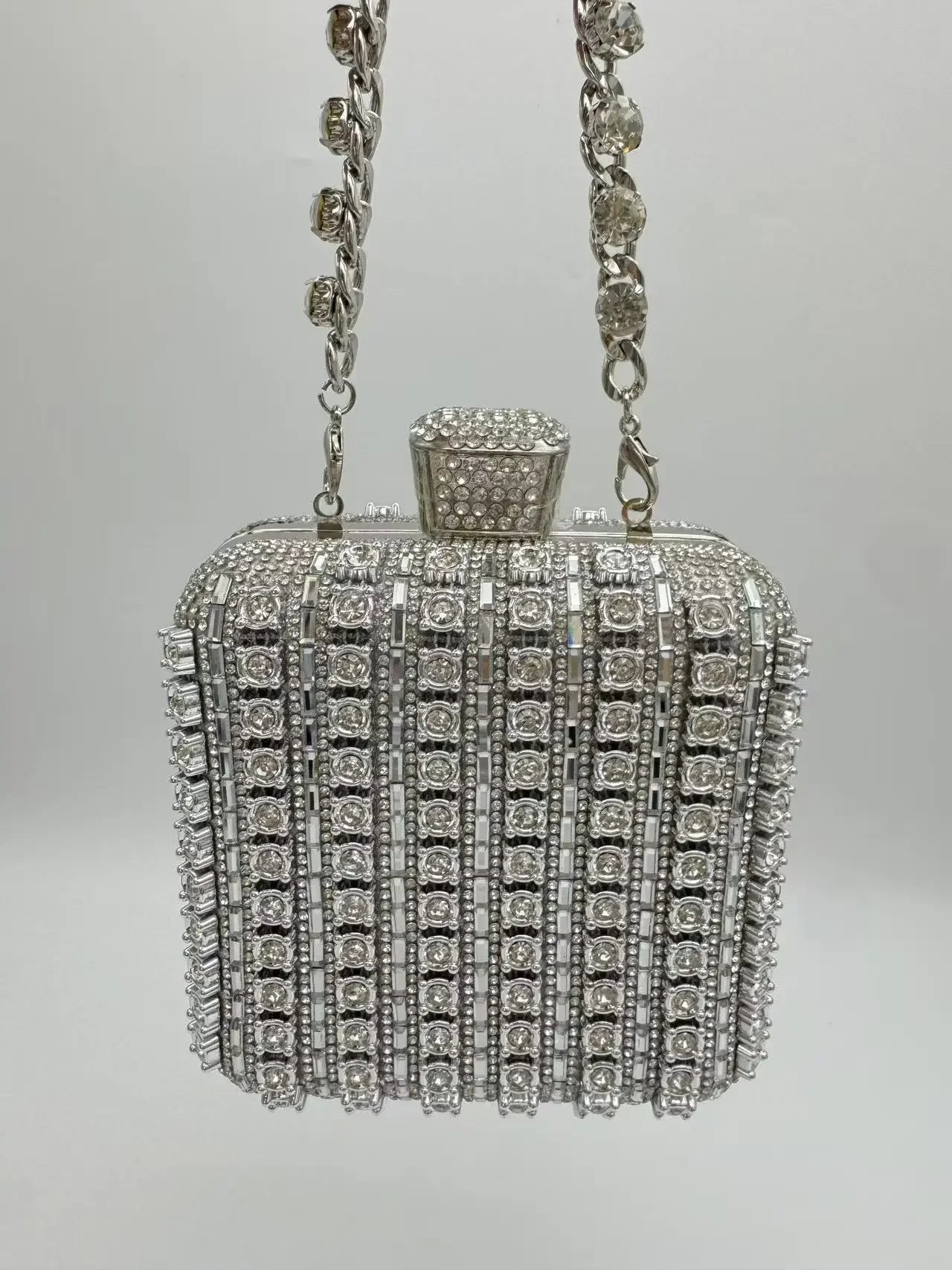 Handmade Diamond Encrusted Square Clutch Evening Bag Small Size Portable Sparkling Polyester Fiber Dinner Bag for Women