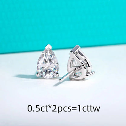 Classic Stud Earrings for Women 1cttw-6cttw Pear Moissanites 925 Sterling Silver D Color VVS1 Moissanite Earrings