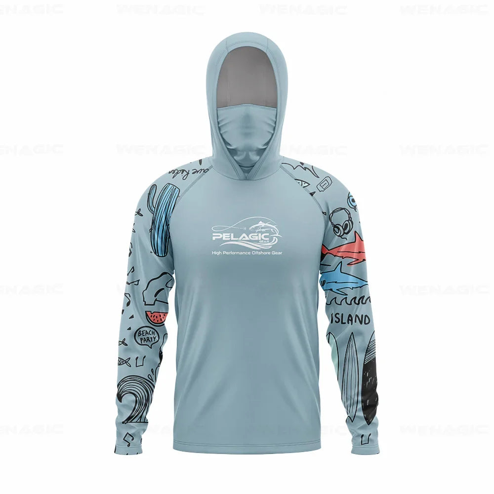 Men Hood Fishing Shirt long sleeve Fishing clothing fishing t shirt uv protection fishing shirt Fishing Apparel