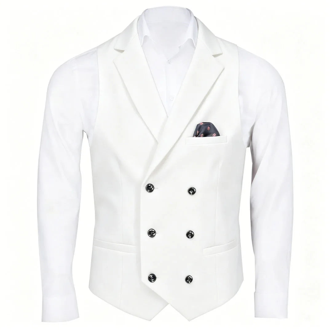Men Vest Black Solid Double Button With Lapel Waistcoat For Business Wedding Party Banquet Prom Daily Casual Men Suit Vest