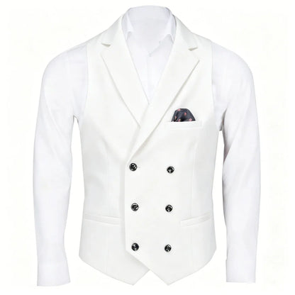 Men Vest Black Solid Double Button With Lapel Waistcoat For Business Wedding Party Banquet Prom Daily Casual Men Suit Vest