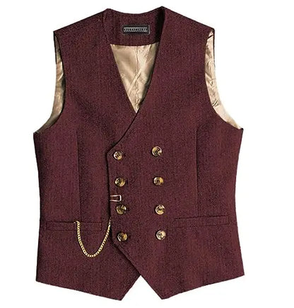 Men Suit Gray Vintage Double Breasted Blend Waistcoat For Wedding Groomsmen Banquet Men Coat