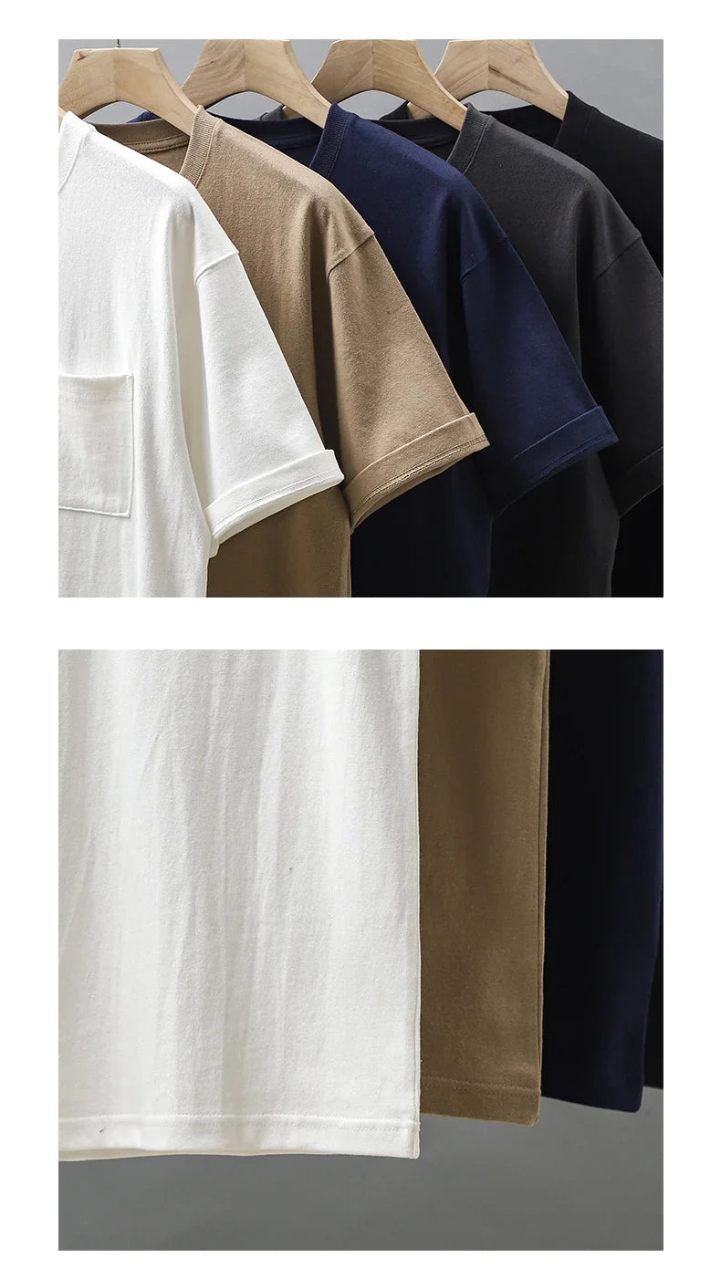 320gsm Heavy Short-Sleeved T-Shirt Men's Summer Vintage Half-Sleeve Pure Cotton Tees White Tops for Unisex