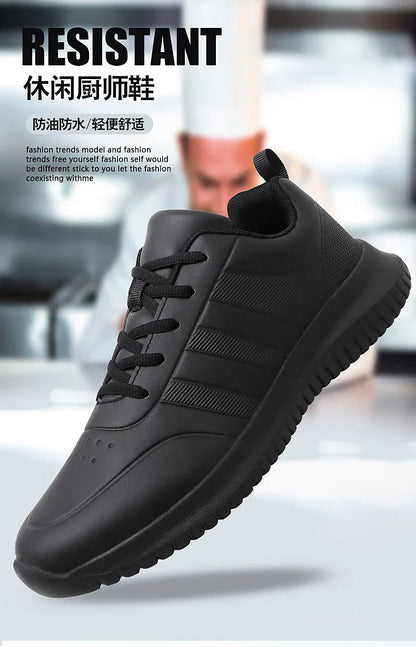Causal Chef Shoes four Season new Lightweight Soft Sole Comfort Oil proof Men and Women's Chef Business Work Leather Shoe
