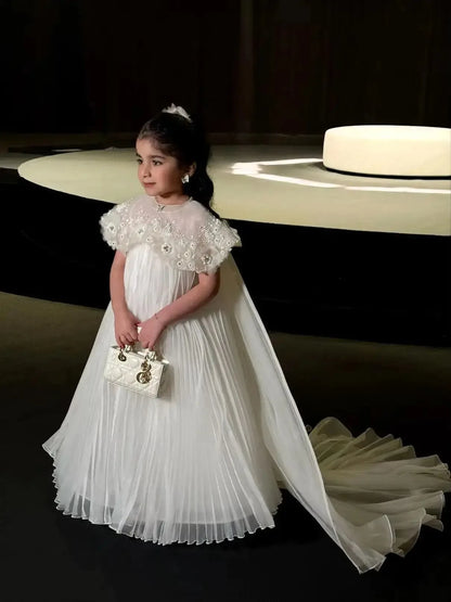 White Flower Girl Dresses for Wedding Floral Appliques Floor Length Princess Birthday Party First Communion Gowns Customized