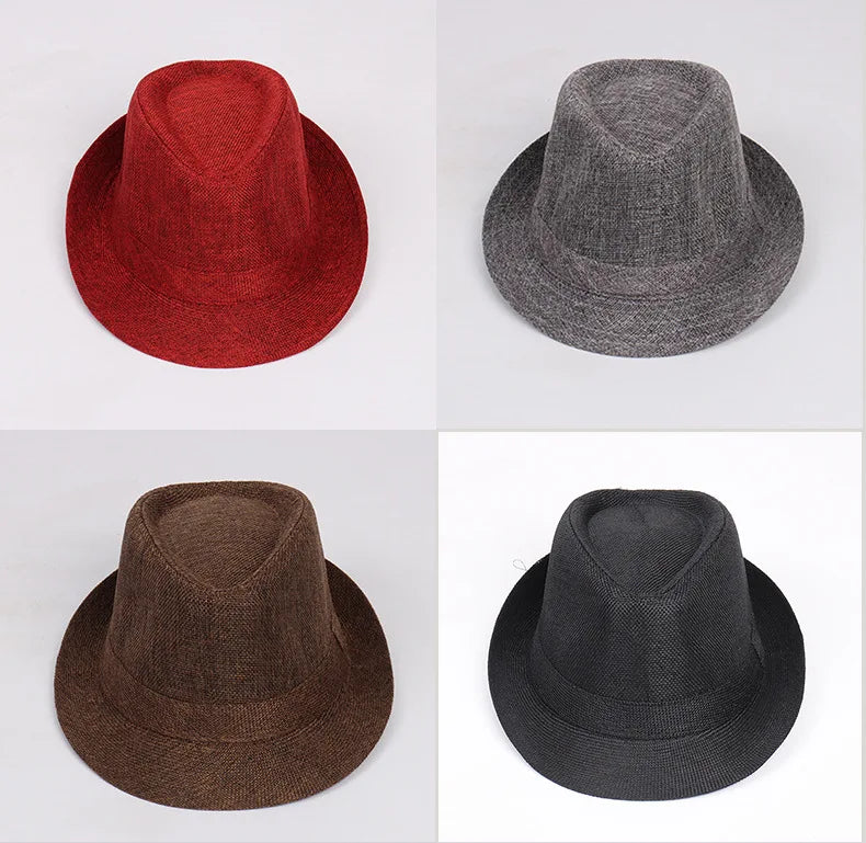 Jazz Hat British Style Linen Solid Color Hat for Men and Women Rolled Brim Couple Style Sun Hat Paper Straw Hat