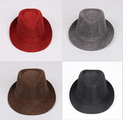 Jazz Hat British Style Linen Solid Color Hat for Men and Women Rolled Brim Couple Style Sun Hat Paper Straw Hat