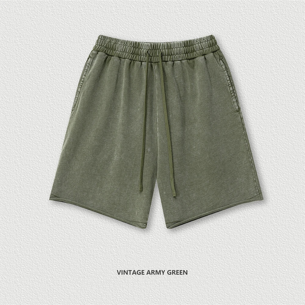 New 2025 Men Summer Loose Edge Washed Cotton Shorts Unisex Retro High Street Distressed 330gsm Shorts Brand Clothes HY1056