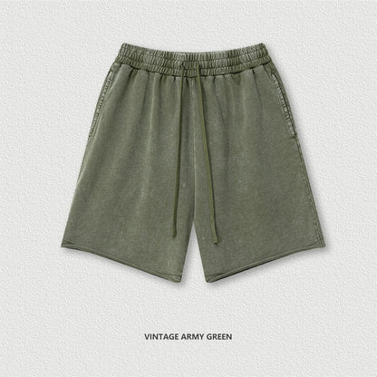 New 2025 Men Summer Loose Edge Washed Cotton Shorts Unisex Retro High Street Distressed 330gsm Shorts Brand Clothes HY1056