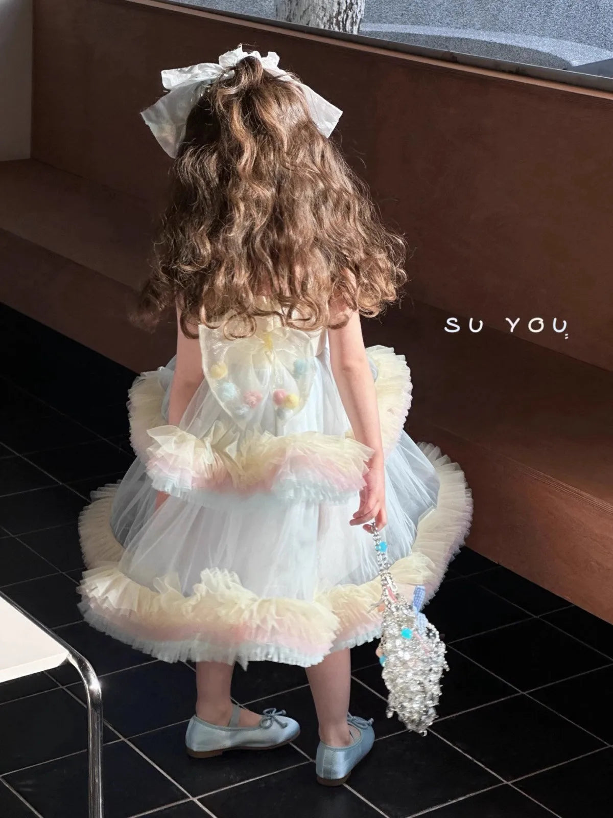 Sweet Baby Girls Elegant Rainbow Gradient Tutu Princess Cake Sundress Kids Tulle Ruffle Trim Puffy Birthday Party Casual Gown