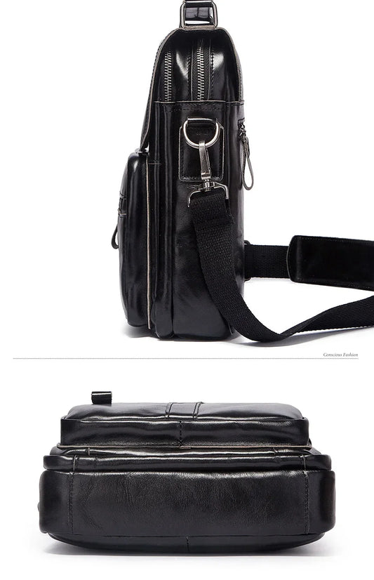 Genuine Leather Men's Shoulder Bag Luxury Work Business Messenger Bags Fashion Male Crossbody with Adjustable Straps
