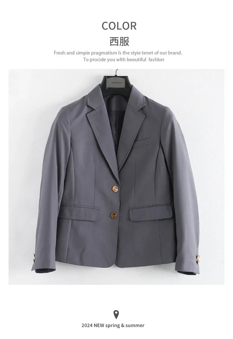 Preppy Style Slim Fit Solid Blazer Woman Double Button Turn-Down Collar Blazers Women Spring Autumn Basic Student JK Suit Coat