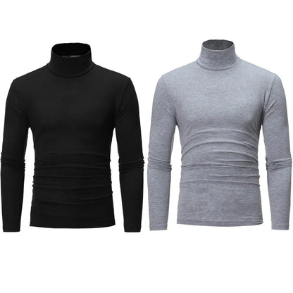 2pcs Men Thin Warm Tops Men's Autumn Long-sleeved Thermal Underwer Male High Collar Fashion T-shirt