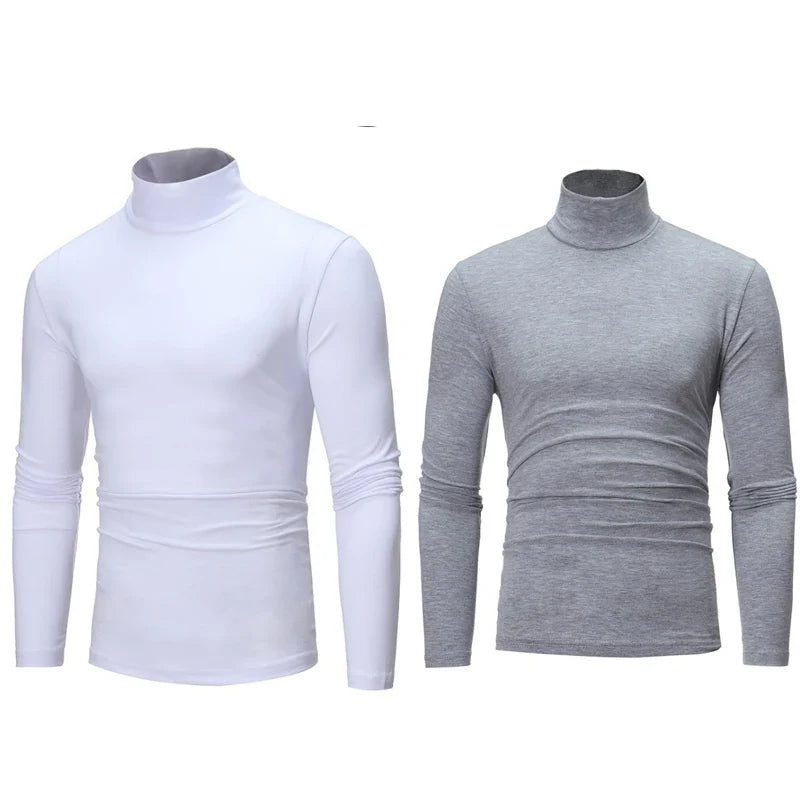 2pcs Men Thin Warm Tops Men's Autumn Long-sleeved Thermal Underwer Male High Collar Fashion T-shirt