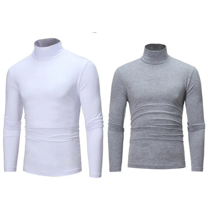 2pcs Men Thin Warm Tops Men's Autumn Long-sleeved Thermal Underwer Male High Collar Fashion T-shirt