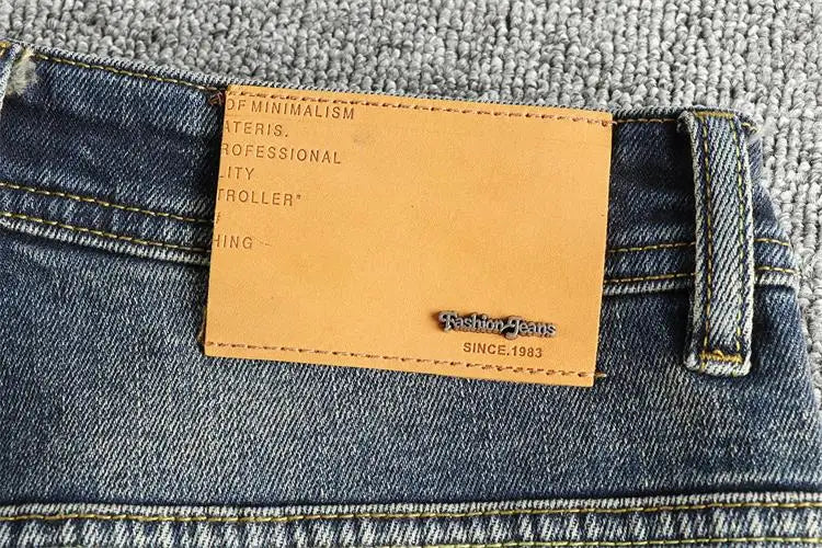 Retro blue wash-fried cat whisker jeans men's high-end custom fabric American fashion brand youth nine-point pants